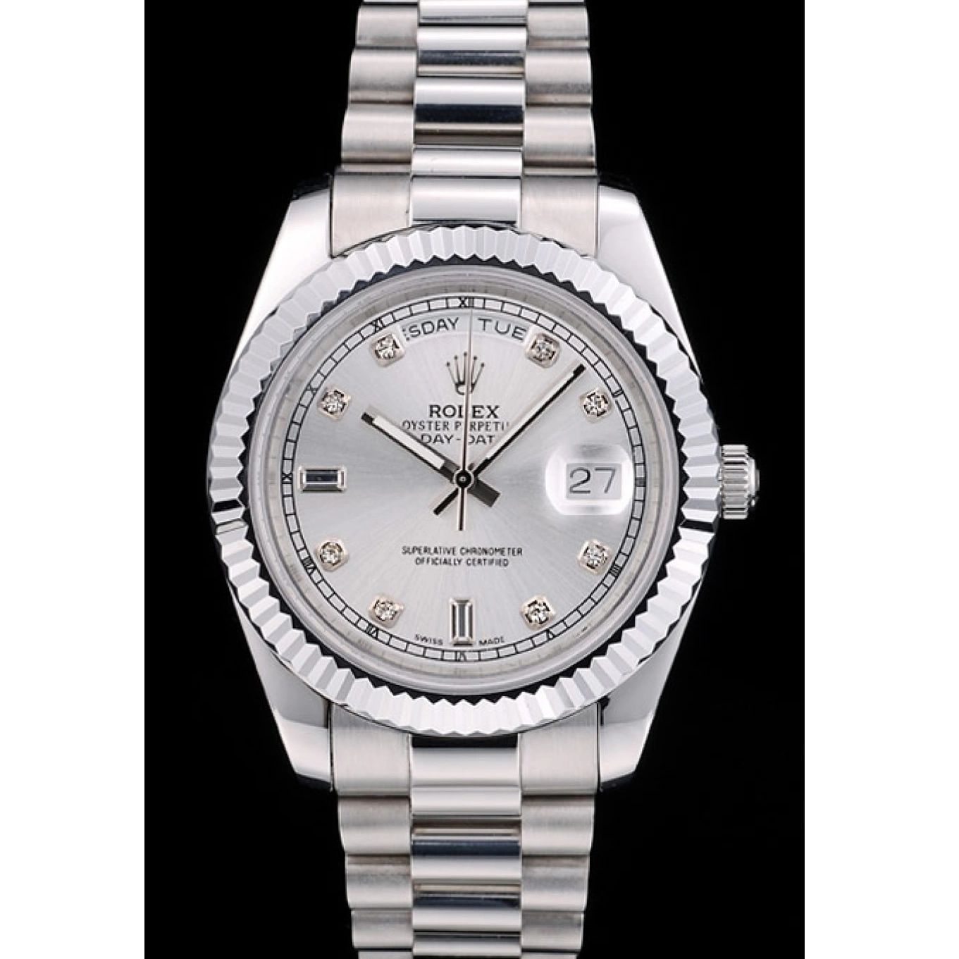 Good Copy Rolex Watches Stainless Bezel DayDate Steel Silver 41995 Swiss Ribbed Dial Rolex 0618